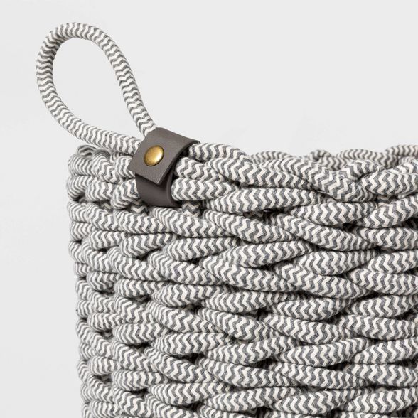 Coiled Rope Fishtail Weave Basket with Faux Leather Accent Gray - Project 62™ | Target