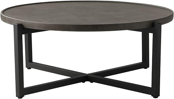 COSIEST Outdoor Coffee Table Dark Grey, 12''Hx31.5''W Round Top Patio Coffee Table Concrete Finis... | Amazon (US)