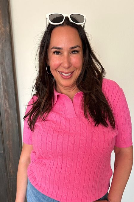 This pink top is great for this transition season. It is nice and thin. It's a short sleeve, its got vneck. I'm wearing my true size XL in this pink top and a size 14 in these denim jeans

#LTKSeasonal #LTKStyleTip #LTKFindsUnder50