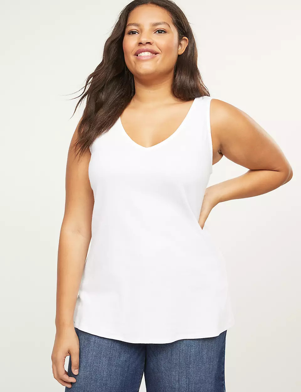 Ribbed Double V-Neck Tank Top | Lane Bryant (US)