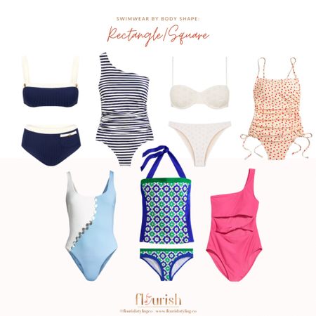 Shop swimsuits by body type! This round up is curated for the Rectangle or Square body types.

Visit our website to purchase our Swimwear Guide!
