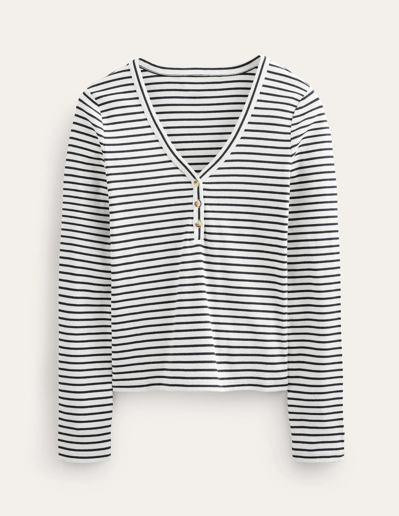 Stripe Ribbed Fitted Henley - Ivory/Navy Stripe | Boden (US)