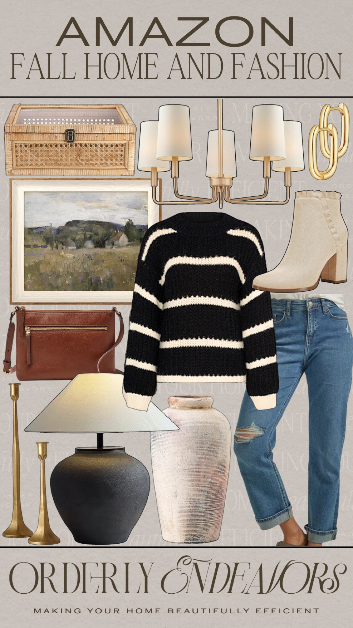 Amazon home and fashion includes sweater, distressed jeans, booties, handbag, earrings, wall art, decorative box, chandelier, vase, table lamp.

Home decor, fall fashion, fall home decor, home finds, fall finds

#LTKFindsUnder50 #LTKStyleTip #LTKHome