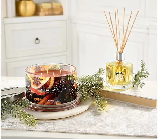 HomeWorx by Slatkin & Co. Holiday Spice Candle & Reed Stick Set - QVC.com | QVC