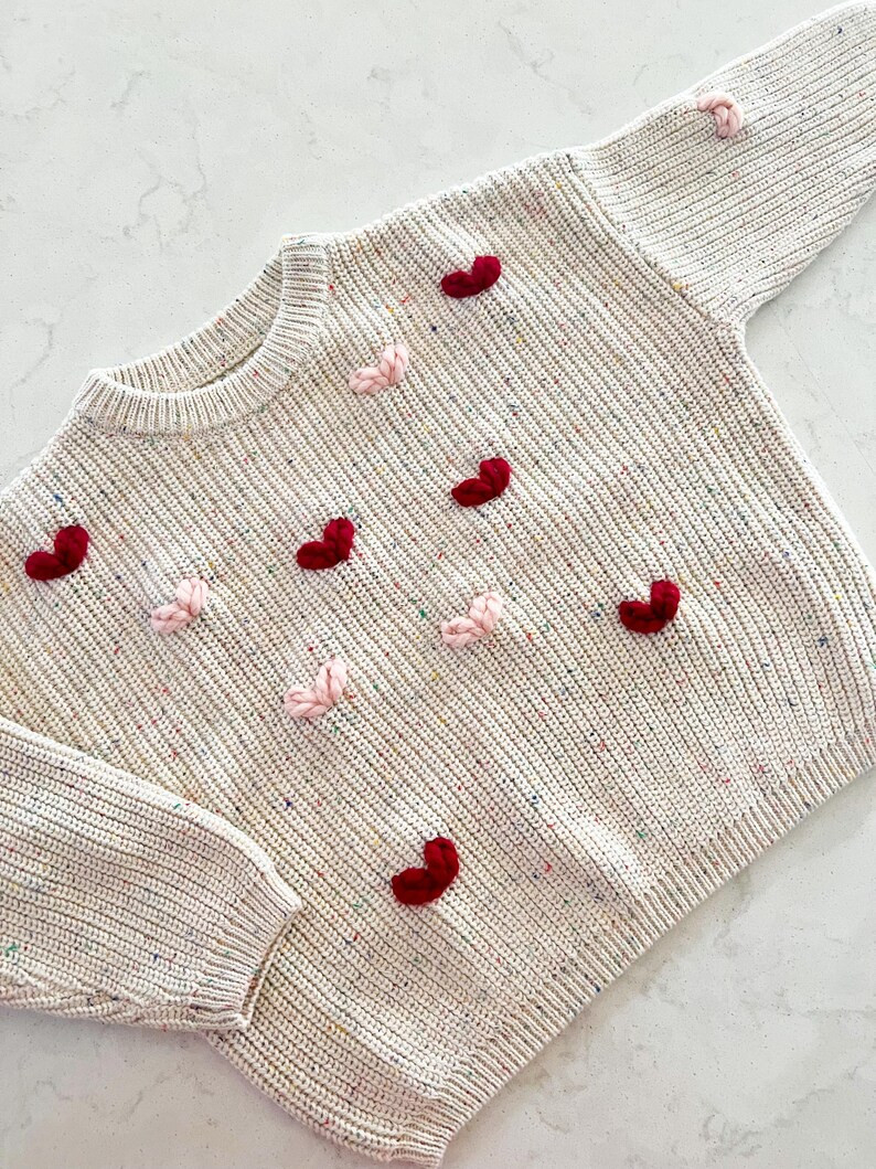 Heart Hand Embroidered Oversized Sweater, Valentine Sweater, Kids Sweater, Baby Sweater, Knitted ... | Etsy (US)