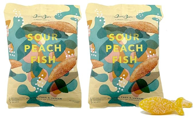 Bon Bon Swedish Candy Sour Peach Fish Vegan Candy, Sour Gummy Candy from Sweden 5.2 Ounce (Pack o... | Amazon (US)