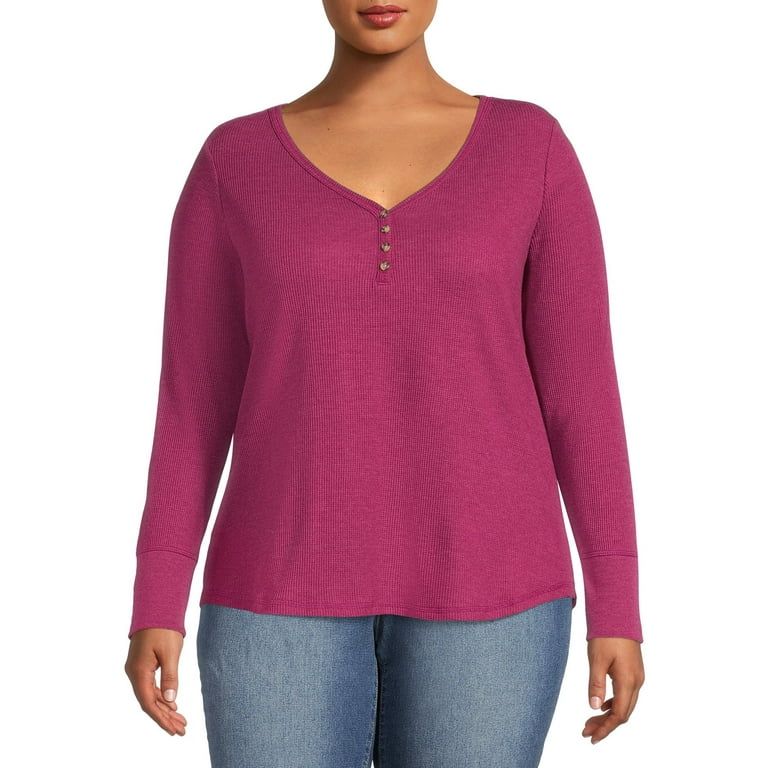 Terra & Sky Women's Plus Size Long Sleeve Waffle Henley Top | Walmart (US)