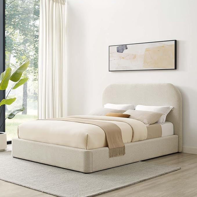 Modway Keynote Modern Queen Bed Frame with Curve Shaped Headboard in Heathered Weave Ivory, Woven... | Amazon (US)