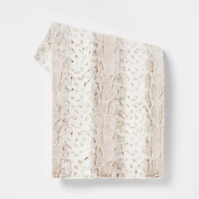 Snow Leopard Faux Fur Ombre Throw Blanket Neutral - Threshold™ | Target