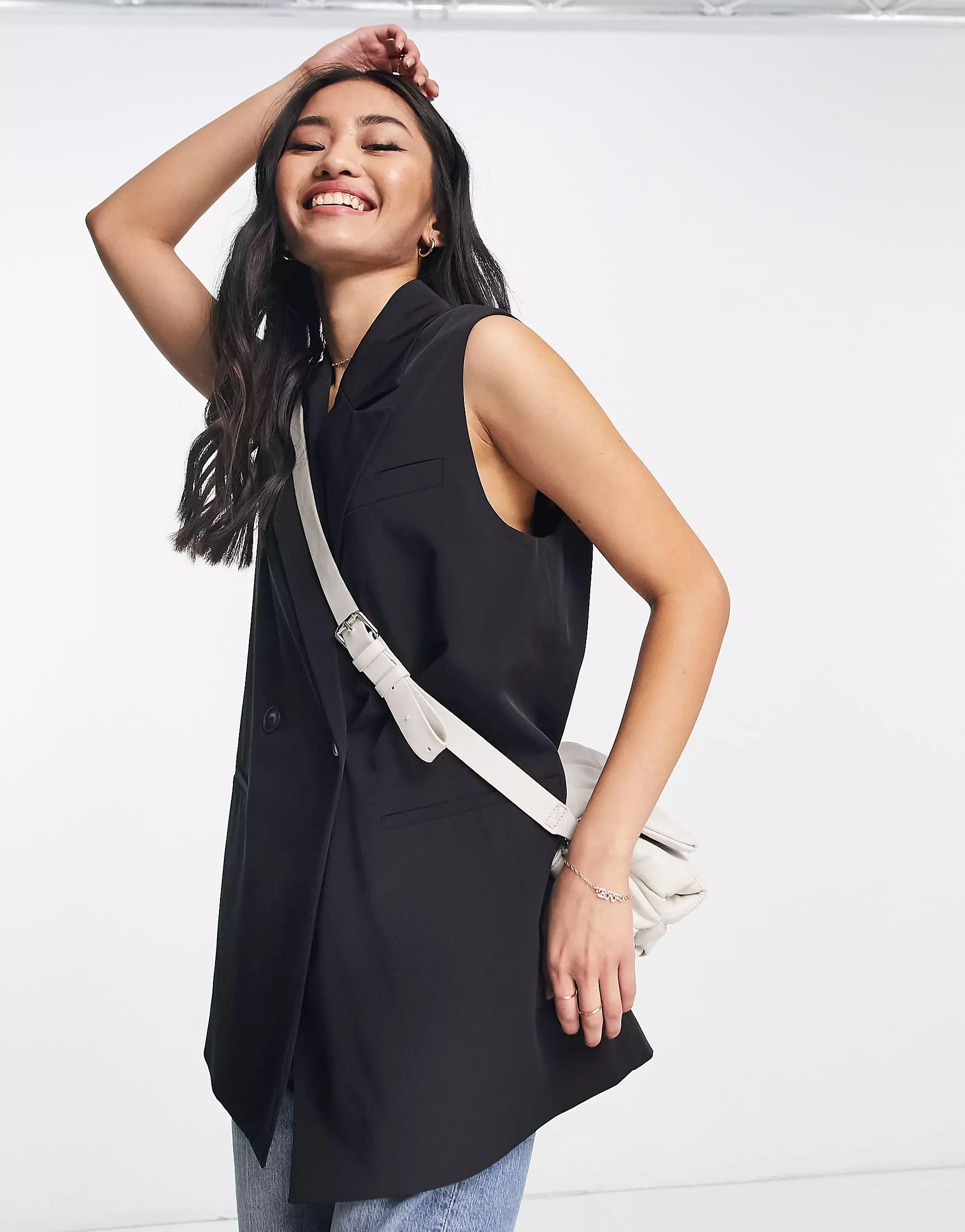 Miss Selfridge oversized sleeveless blazer in black | ASOS (Global)