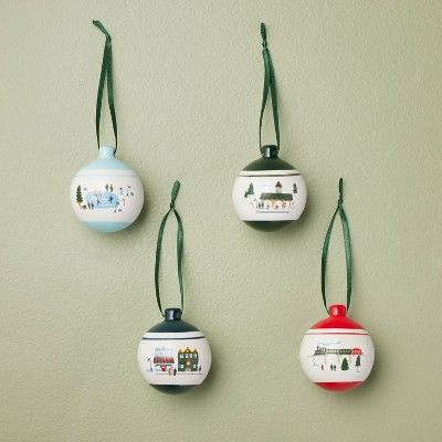 Winter Scene Ceramic Bulb Christmas Tree Ornaments (Set of 4) - Hearth & Hand™ with Magnolia | Target