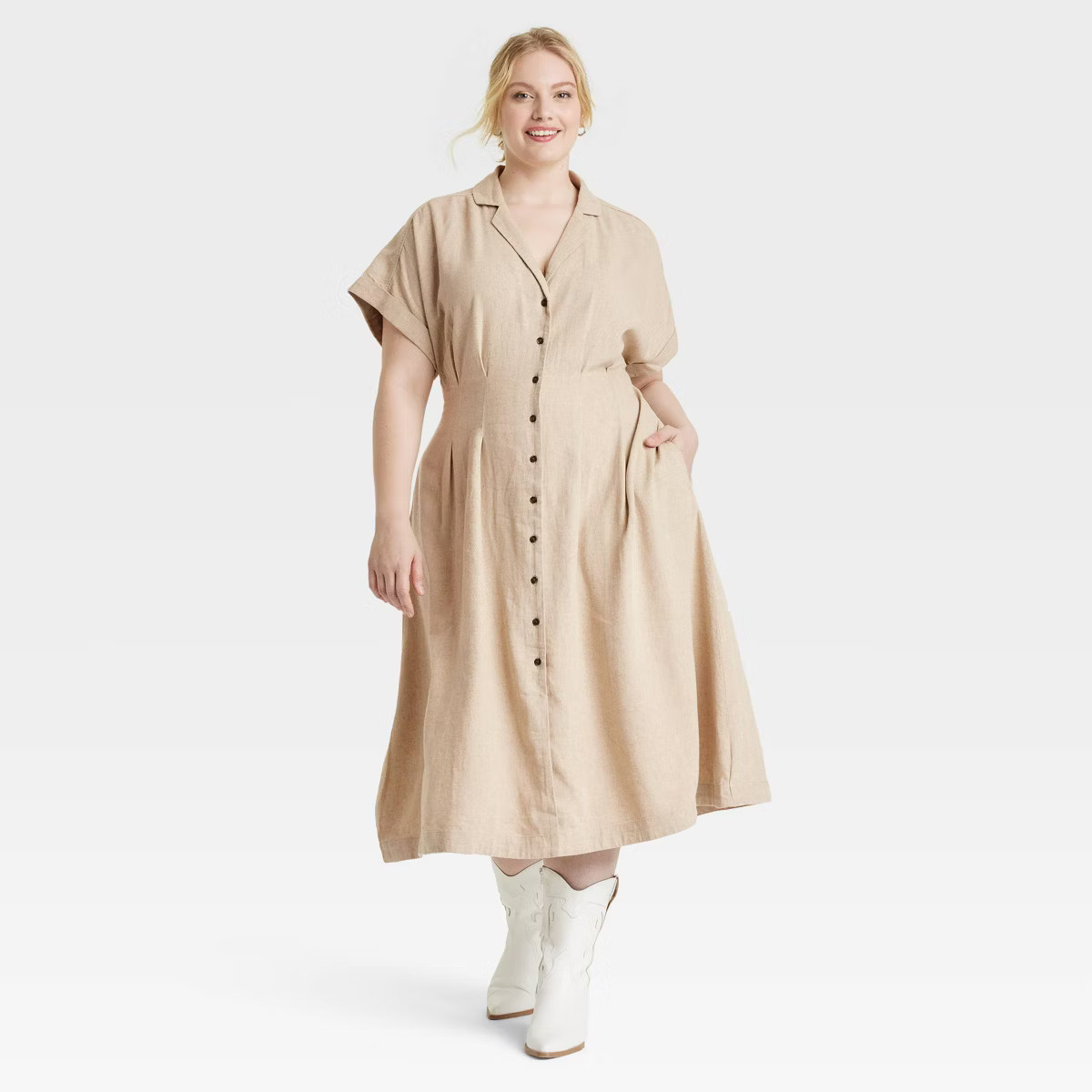 Women's Short Sleeve Button-Front Linen Midi Shirtdress - Universal Thread™ | Target