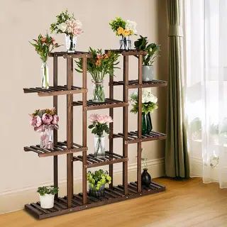 6-Story 11-Seat Multifunctional Carbonized Wood Plant Stand Indoor And Outdoor | Overstock.com Sh... | Bed Bath & Beyond