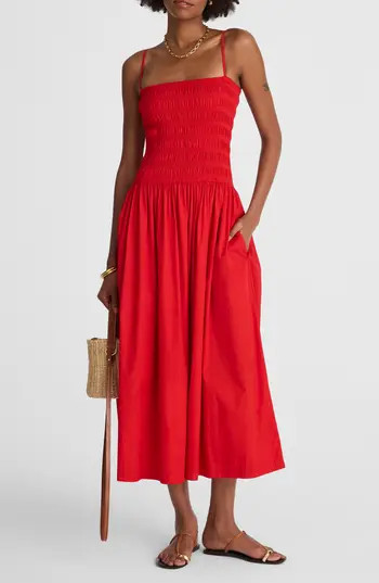 Madewell Smocked Cotton Poplin Maxi Dress in Festival Red at Nordstrom Rack, Size Small | Nordstrom Rack