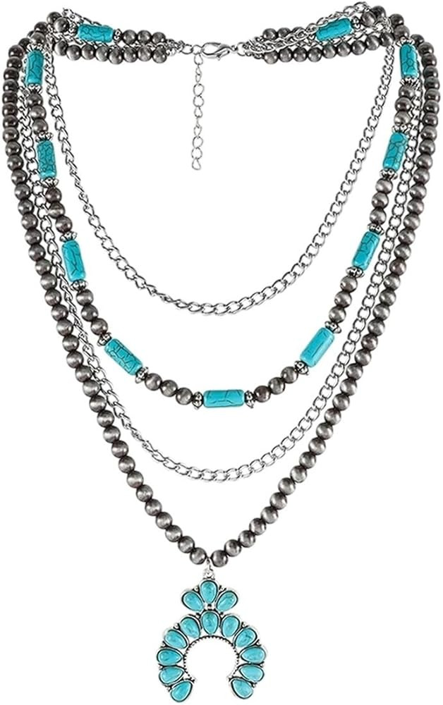 Beaded Multilayer Necklace-Turquoise & Cactus, Ethnic Retro Western Country Style, Beach Choker P... | Amazon (US)