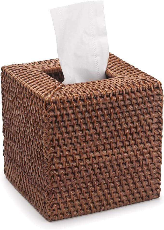 Rattan Tissue Box Cover Natural Woven Facial Napkin Holder Square (Honey Brown, 5.5x5.5x5.9 Inch) | Amazon (US)