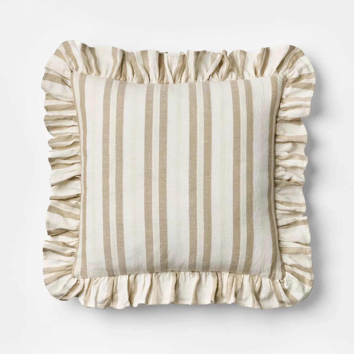 Square Woven Stripe Throw Pillow with Ruffle Taupe/Ivory - Threshold™ designed with Studio McGe... | Target