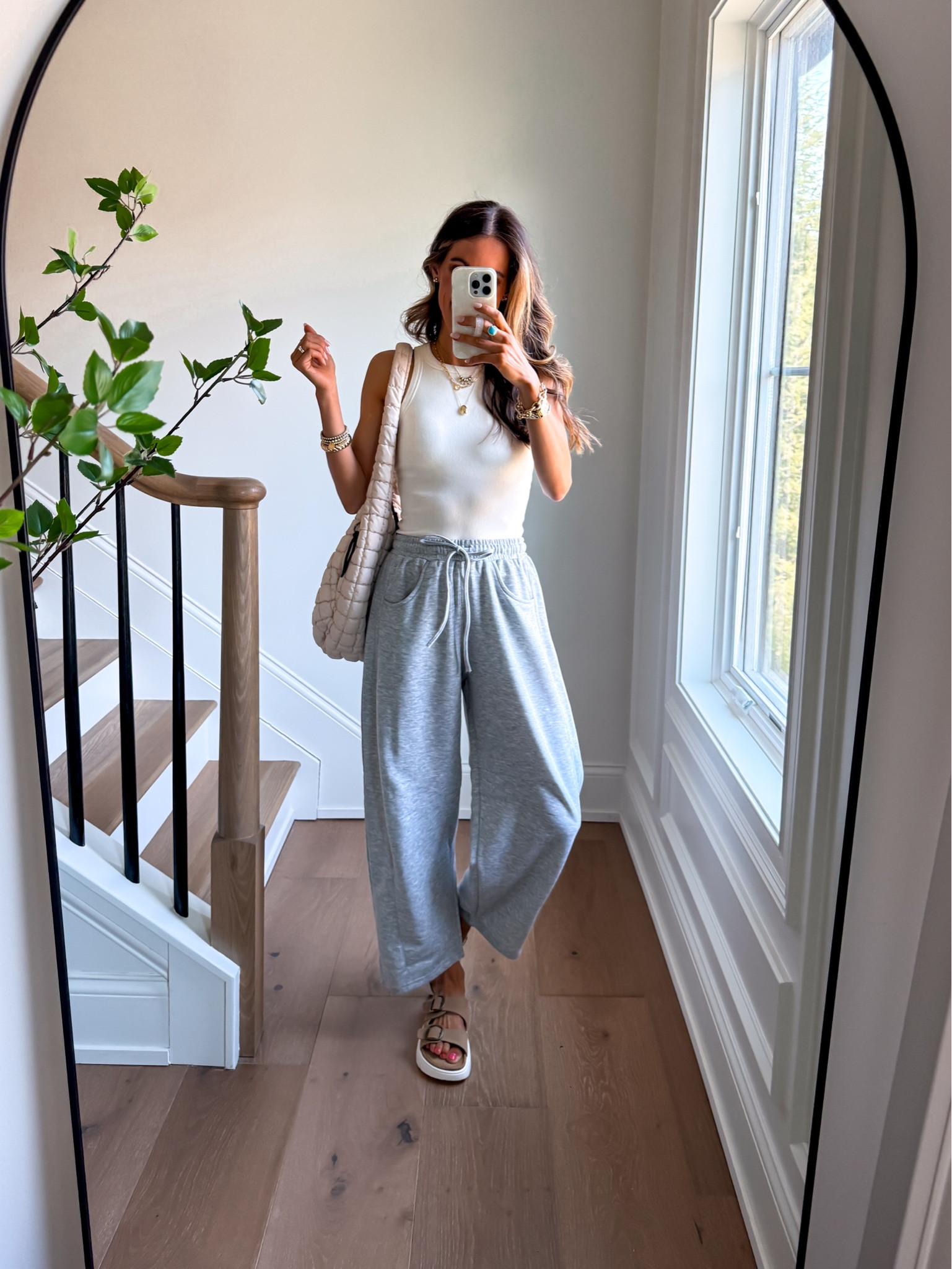 Wearing a xsmall tank with built in bra and small barrel sweatpants  

#LTKdayinmylife #LTKootd #LTKgrwm