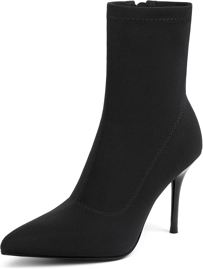 vivianly Women's Sexy Pointy Toe Stiletto Heels Ankle Boots Printed Stretchy Sock Booties | Amazon (US)