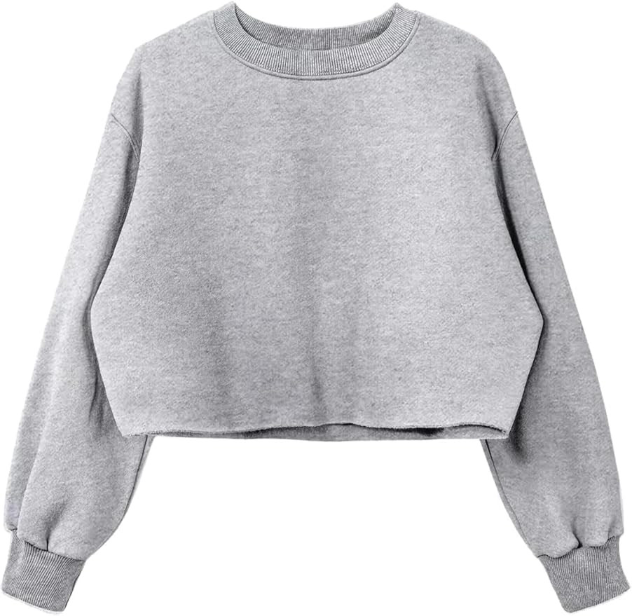 Women's Cropped Fleece Sweatshirt Crewneck Long Sleeve Casual Pullover Crop Tops | Amazon (US)