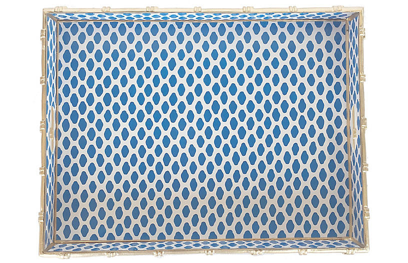 20" Parsi Rectangular Tray, Blue/Gold | One Kings Lane