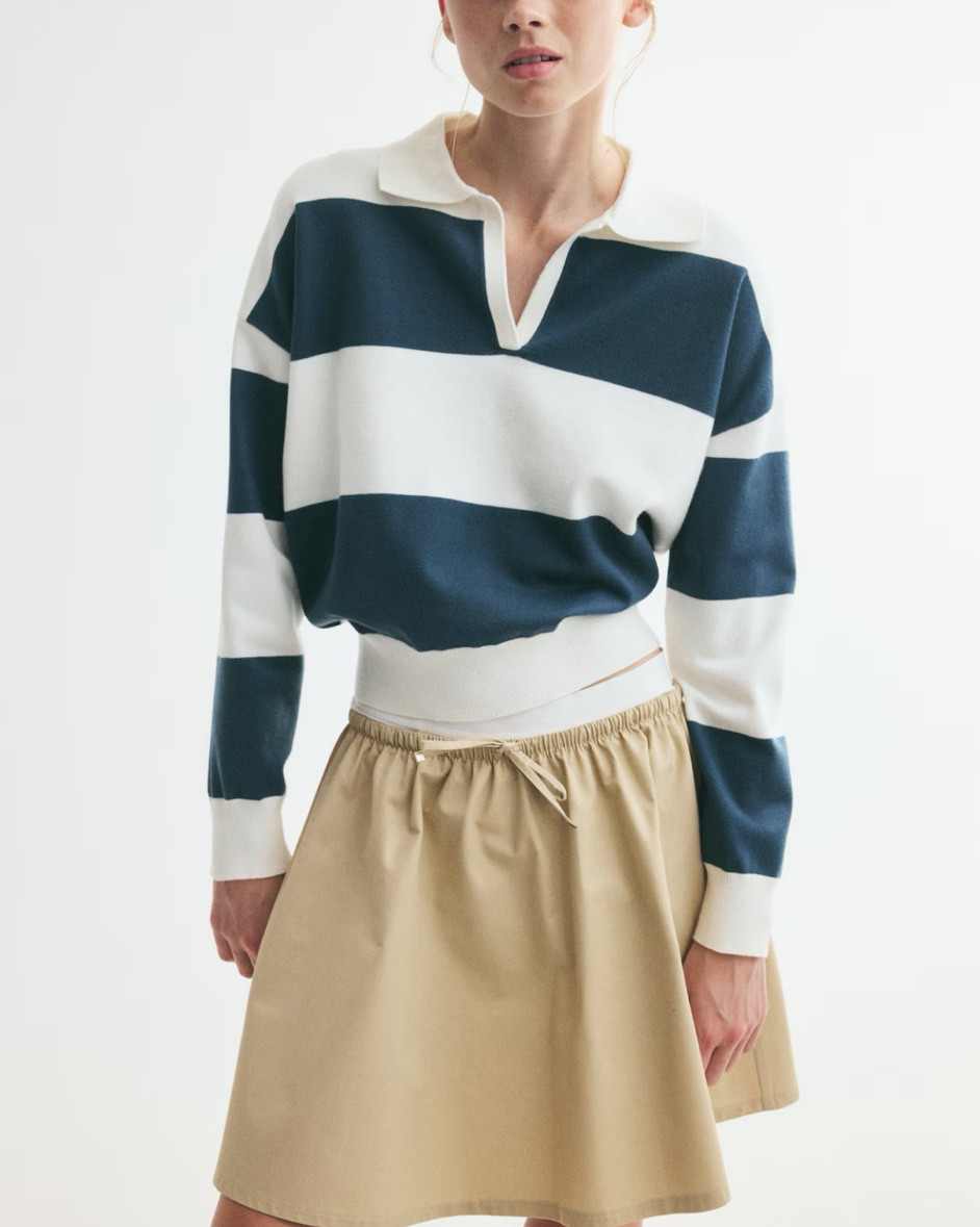 Navy and white striped collared sweater 
Polo sweater

#LTKSeasonal