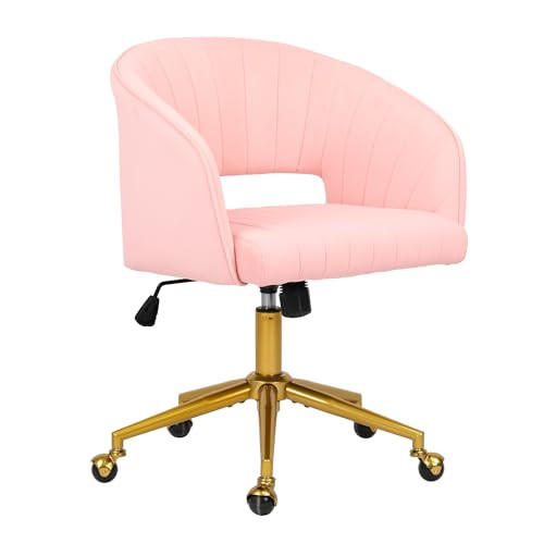 KCC Vanity Chair Velvet Desk Chair with Gold Base for Living Room,Pink | Amazon (US)