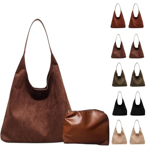 Lramkuy Brown Suede Bag for Women, Brown Suede Tote Bag Purse, Suedes bag for Women, Shoulder Bag (Coffee) | Amazon (US)
