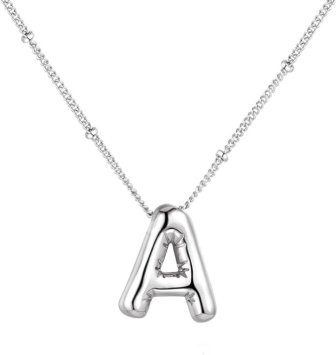 Bubble Letter Necklace Balloon Initial Necklaces for Women Dainty Alphabet Pendant 14K Gold Plate... | Amazon (US)