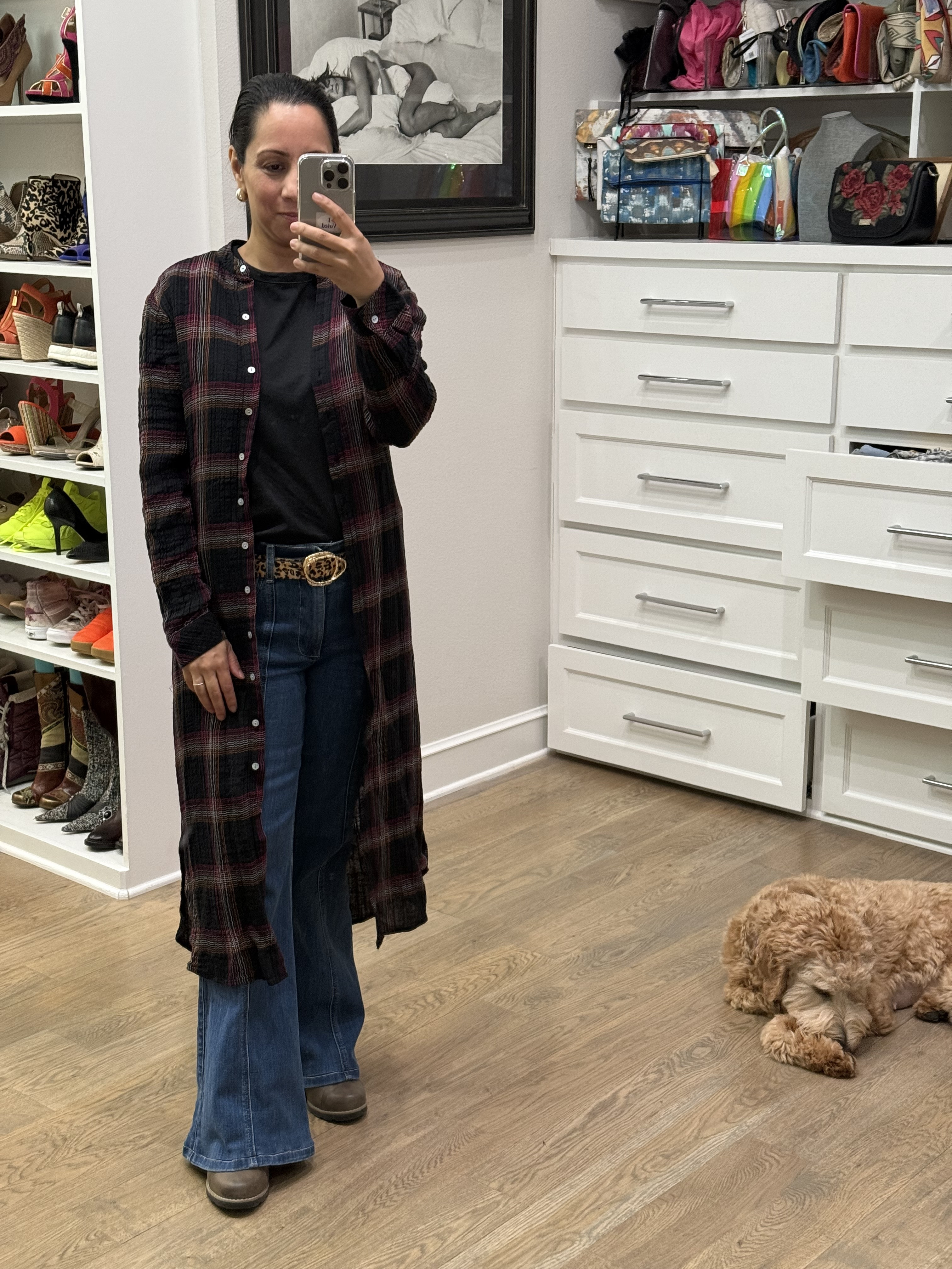Button down plaid dress open over jeans and a top. This is a great dress for travel with bc you can wear it on its own with boots or like this! 

#dress #winteroutfit #fashionover40 #jeans #momstyle #ootd #boots 

#LTKStyleTip #LTKOver40 #LTKTravel