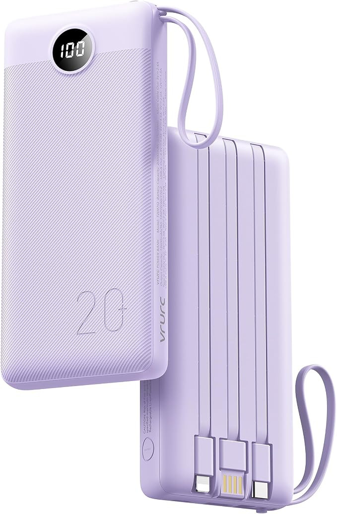 VRURC Powerbank 22.5W Schnelles Aufladen, 20000mAh Power Bank mit Kabel Tragbares Ladegerät USB ... | Amazon (DE)