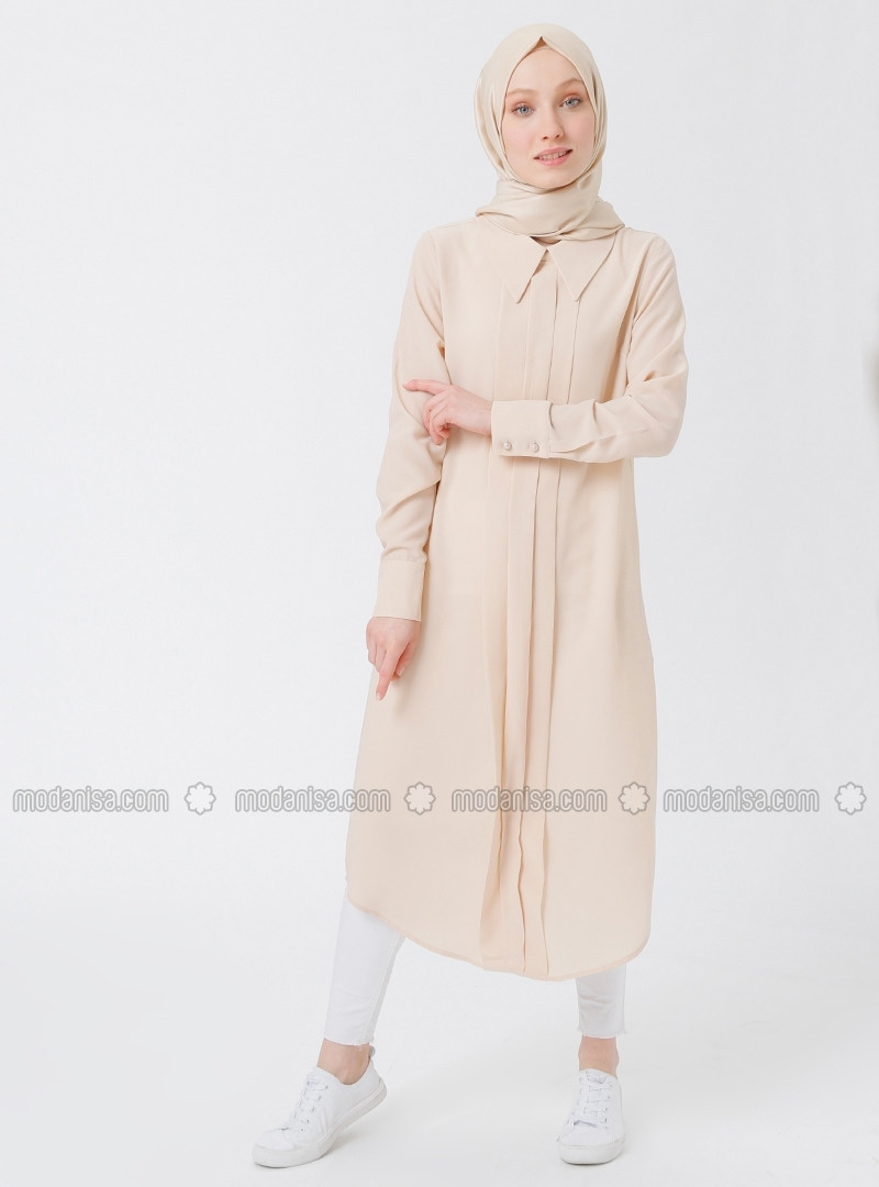 Beige - Col français - Tunique - Benin | Modanisa FR