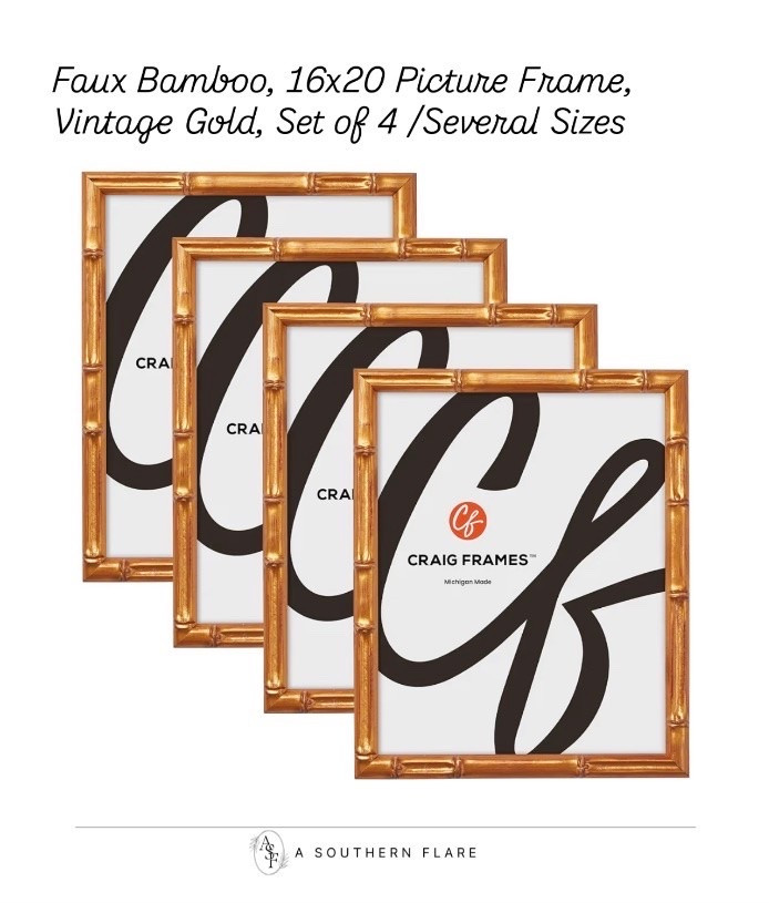 Faux Bamboo, 16x20 Picture Frame, Vintage Gold, Set of 4/Several Sizes