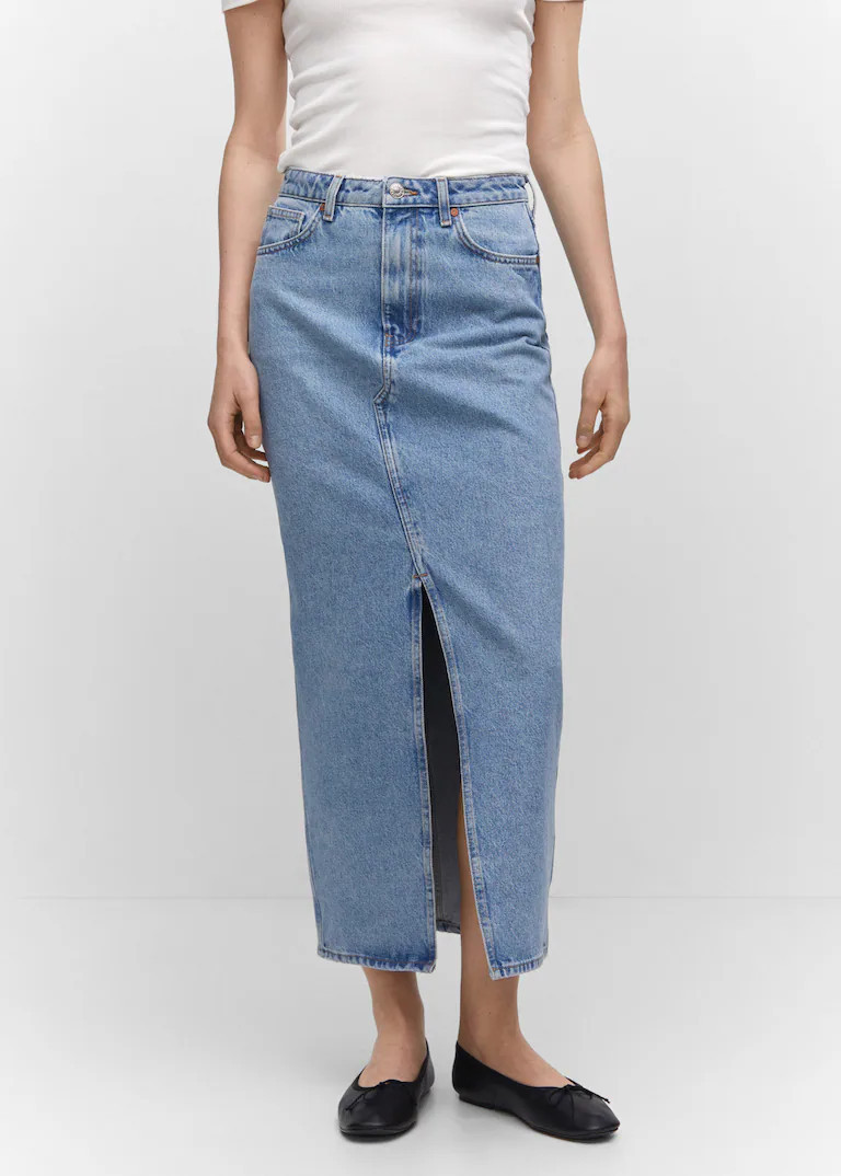 Slit denim skirt | MANGO (US)