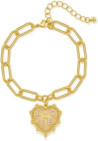 CLASSYZINT Heart Bracelet for Women Puffy Heart Charm Bracelet Link Chain Bracelet Adjustable Lin... | Amazon (US)