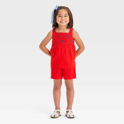 Toddler Girls' Americana Star Knit Tank & Shorts Set - Cat & Jack™ Red | Target