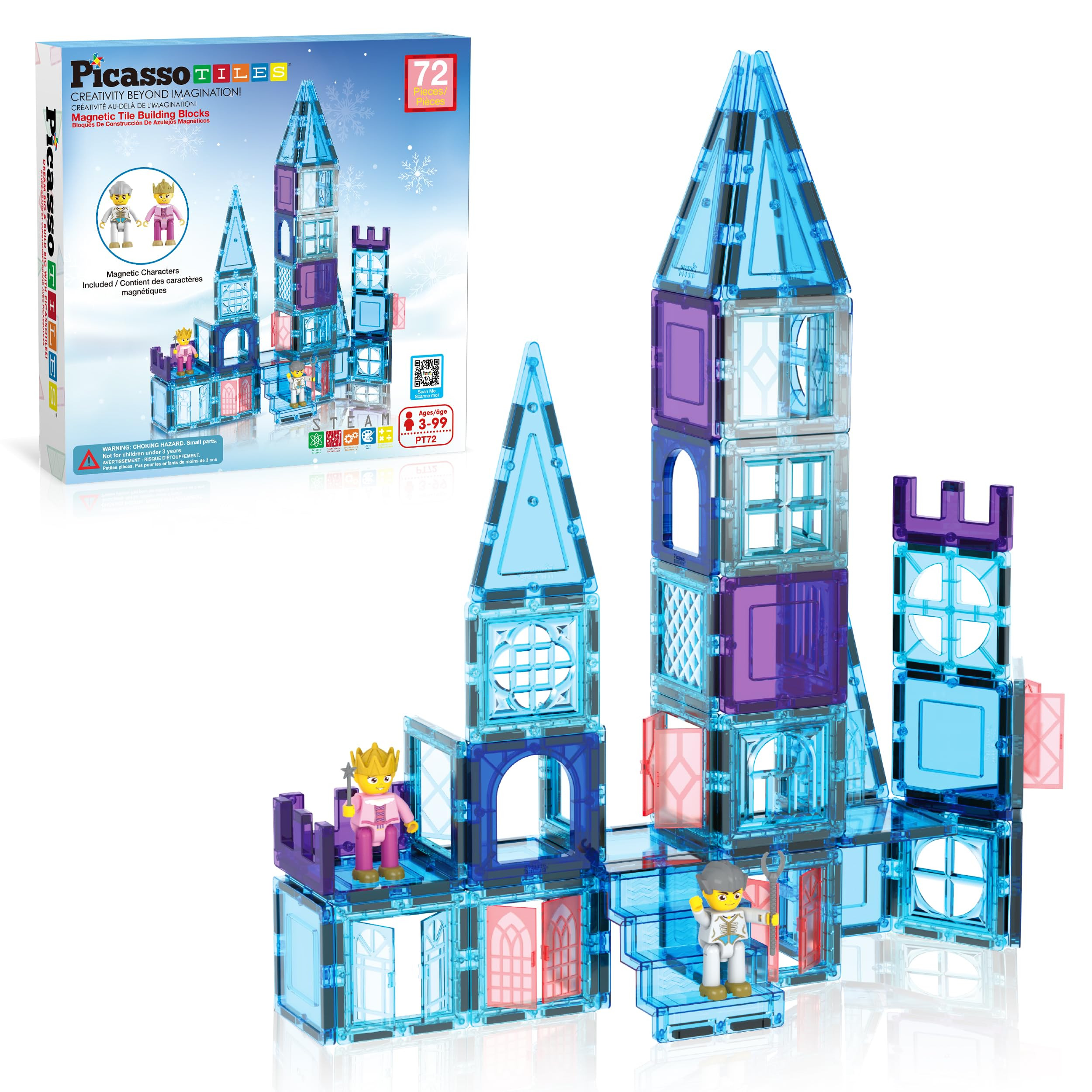 PicassoTiles 72 Piece Magnetic Building Tiles Castle Winter Ice Theme Construction Magnet Block S... | Amazon (US)