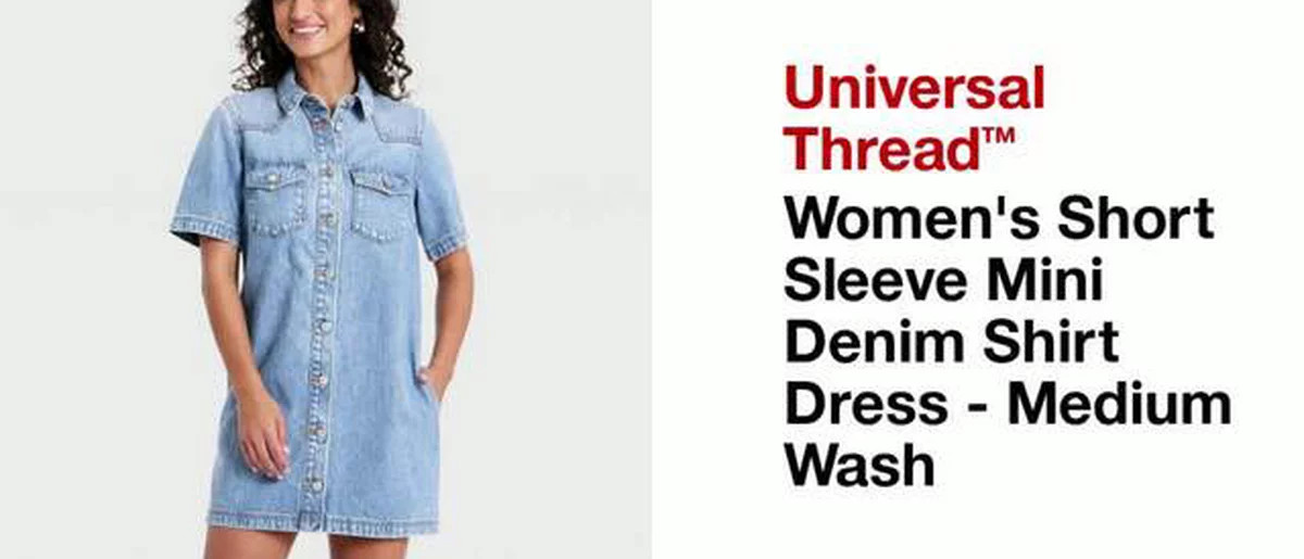Women's Short Sleeve Denim Mini Shirtdress - Universal Thread™ Medium Wash XL | Target