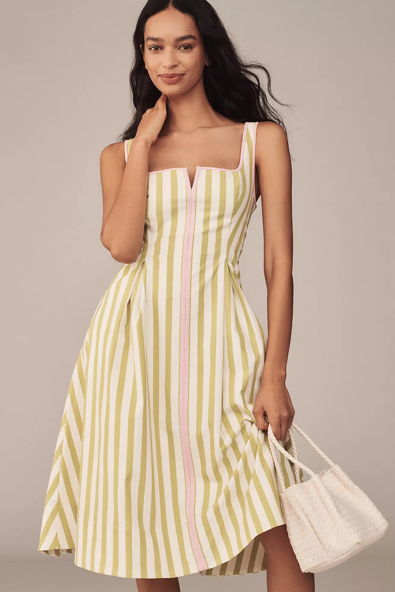 Maeve Sleeveless Notched Square-Neck Midi Dress | Anthropologie (US)