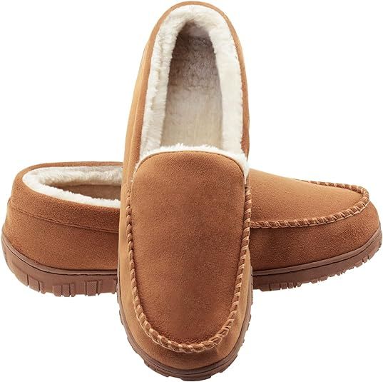 Lulex Moccasins for Men House Slippers Indoor Outdoor Plush Mens Bedroom Shoes with Hard Sole | Amazon (US)