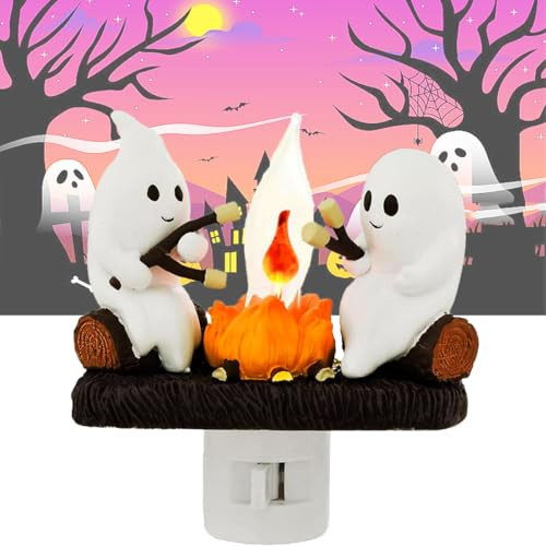 CARETHYS Ghost Campfire Flickering Night Light, Ghosts Campfire Flicker Flame Halloween Nightlight, 3D LED Small Electric Faux Campfire Night Light, Spooky Fire Marshmallow Night Light Halloween Gifts | Amazon (US)