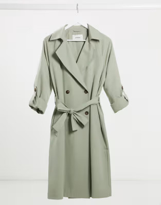 Stradivarius long fluid trench in khaki | ASOS (Global)