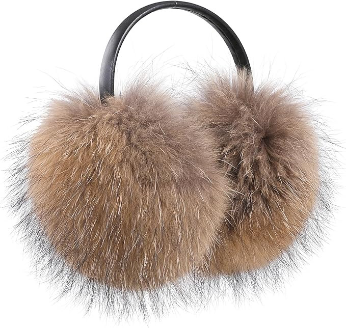 Women's Winter 100% Fox Fur Earmuffs Genuine Raccoon Fur Ear Warmer Adjustable | Amazon (US)