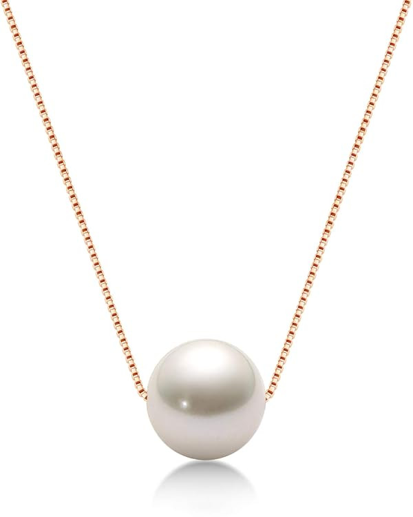 Pearl Necklace for Women Floating Single Simple Freshwater/Tahitian Pearl Pendant Necklaces with ... | Amazon (US)