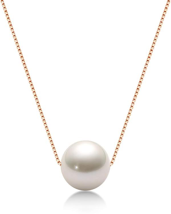 Pearl Necklace for Women Floating Single Simple Freshwater/Tahitian Pearl Pendant Necklaces with ... | Amazon (US)