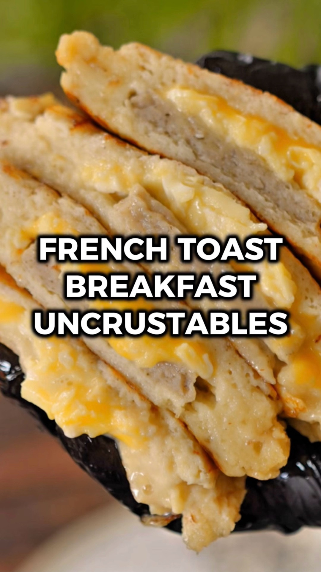 These French toast breakfast uncrustables are sooo 🔥🔥🔥!

They’re made with cheddar, scrambled eggs, and breakfast sausage between two slices of french toast dusted with powdered sugar and drizzled with maple syrup… basically everything you’d want for breakfast all in one!

Would you try it? Let me know in the comments what you think if you do! 🙌

INGREDIENTS:

UNCRUSTABLES
6 slices white bread
3 slices cheddar
1 egg (scrambled)
3 breakfast sausages
vegetable oil

FRENCH TOAST CUSTARD
¼ cup all-purpose flour
1 cup milk
3 eggs
1 tbsp sugar
1 tsp vanilla extract
½ tsp ground cinnamon
1 pinch salt

GARNISH
powdered sugar (optional; to taste)
maple syrup (optional; to taste)

INSTRUCTIONS
1️⃣ Use a sharp knife to cut 2-inch diameter circles out of the slices of cheddar and breakfast sausages.
2️⃣ Oil a pan and scramble the egg over medium-low heat.
3️⃣ In the middle of 3 slices of white bread, layer the cheese, then a thin layer of eggs, and then the sausage. Top with another slice of bread and use an uncrustables maker to crimp the edges to seal the ingredients inside.
4️⃣ In a mixing bowl, whisk together all the french toast custard ingredients.
5️⃣ Oil a large frying pan over medium heat.
6️⃣ Soak both sides of each uncrustable in the custard for 10-15 seconds, then place them in the pan. Cook each side until golden brown (usually a few minutes on each side)
7️⃣ Plate and optionally use a small fine mesh sieve to dust them with powdered sugar, and drizzle on some maple syrup.
8️⃣ Enjoy!

#LTKmorningroutine #LTKfoodie #LTKHome
