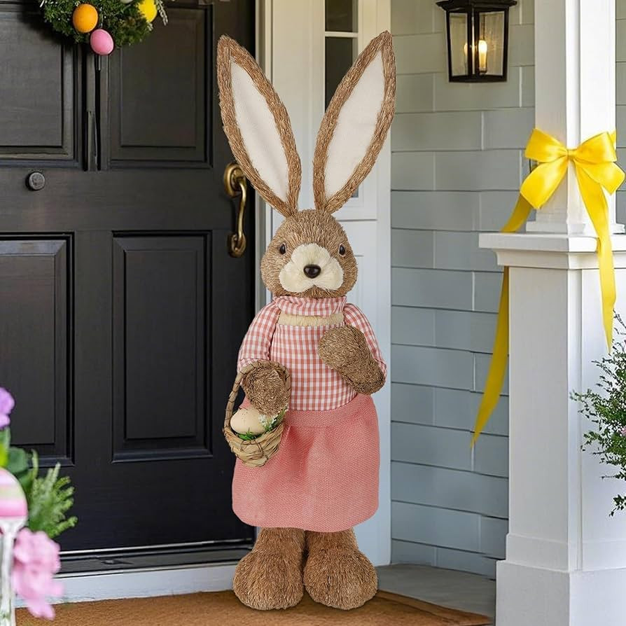 DR.DUDU 2.7FT Large Easter Bunny Decor – Outdoor Easter Decorations for Porch & Home, Straw Sta... | Amazon (US)