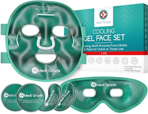 Medi Grade Cooling Ice Face Mask and Cooling Eye Mask for Puffy Eyes & Migraine Relief - Self Care Face Ice Pack with ChillGel Face Ice Mask Technology - Cooling Face Mask, Eye Pads and Bag | Amazon (US)