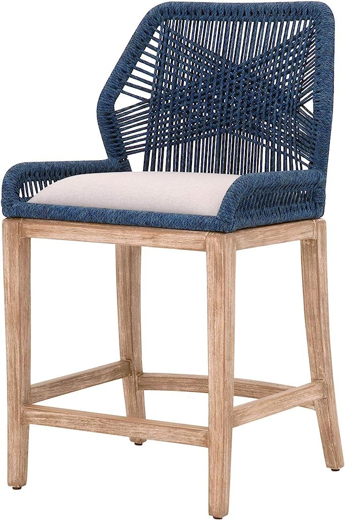 Benjara Transitional Wooden Counter Stool with Rope Weave Design, Blue | Amazon (US)