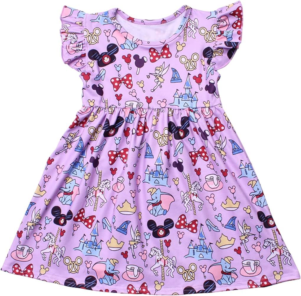 LZJLSQHYH Children Clothes Girls Flutter Sleeve Cartoon Printed Toddlers Summer Mickey Bow Dress | Amazon (US)